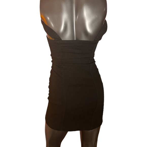 NWOT Divided H&M XXS Black Denim Button Up Short Sheath Dress Stretch & Fitted - Picture 4 of 11